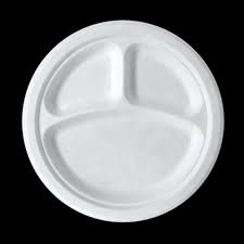 3 COMPARTMENT SUGARCANE PLATES (10" ROUND) 500 Pcs