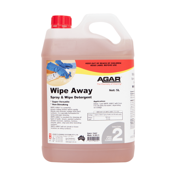 AGAR WIPE AWAY SPRAY & WIPE DETERGENT 5 LITRE