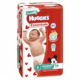 HUGGIES ESSENTIALS NEWBORN 4 x 28's