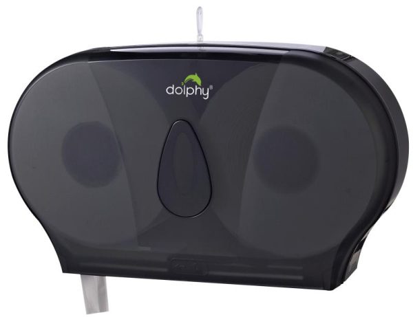 TWIN JUMBO TOILET ROLL DISPENSER - TRANSPARENT GREY