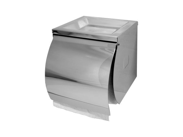 STAINLESS STEEL SINGLE TOILET ROLL HOLDER WITH SHELF - Image 2